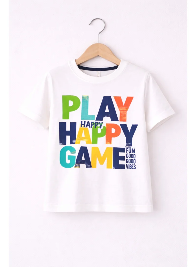 Victor And Jane  Boys’ 2-Piece Set – “Play Happy Game” Graphic T-Shirt & Textured Shorts for Men | Best Price UAE